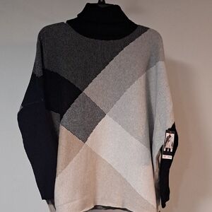 Joseph Colorblock Turtleneck Sweater - Black, Gray, Cream